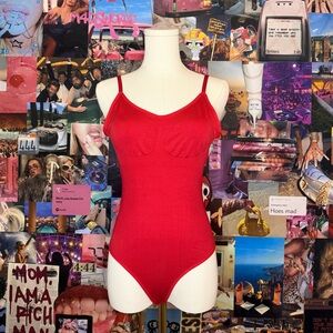 Red bodysuit with adjustable straps